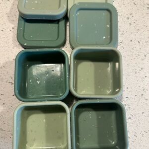 Set of Small Square Silicone Containers in Olive & Sage Green